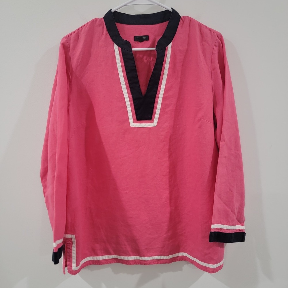 Talbots Womens Linen Top Size Medium Pink Beach Euro Summer Vacation Coastal